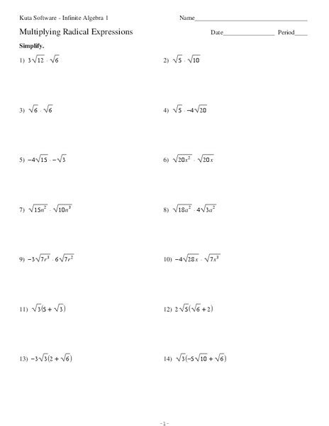multiplying and dividing radical expressions worksheet
